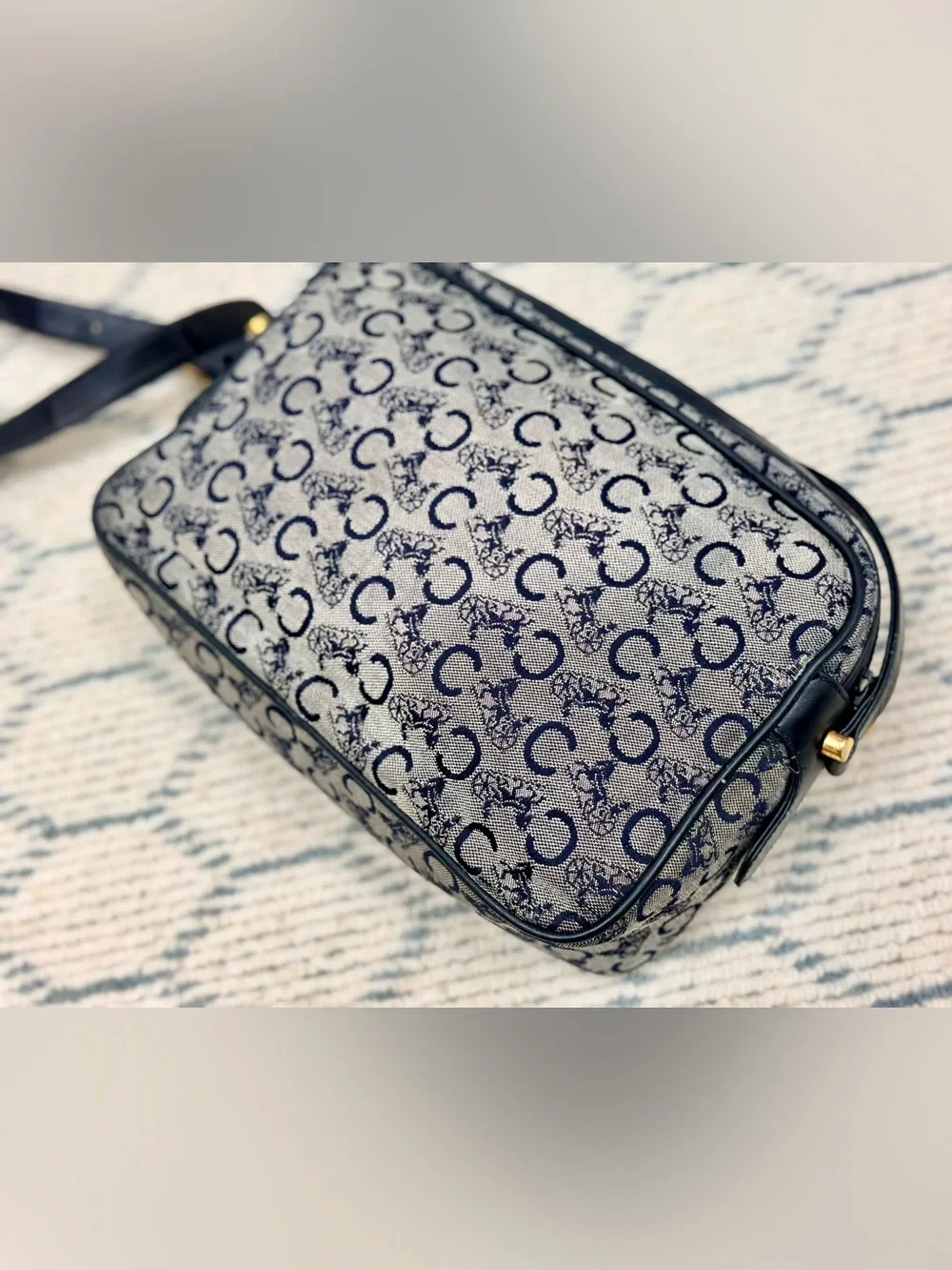 CELINE Vintage 80’s Navy C Sulky Canvas Monogram Carriage Adjust. Crossbody